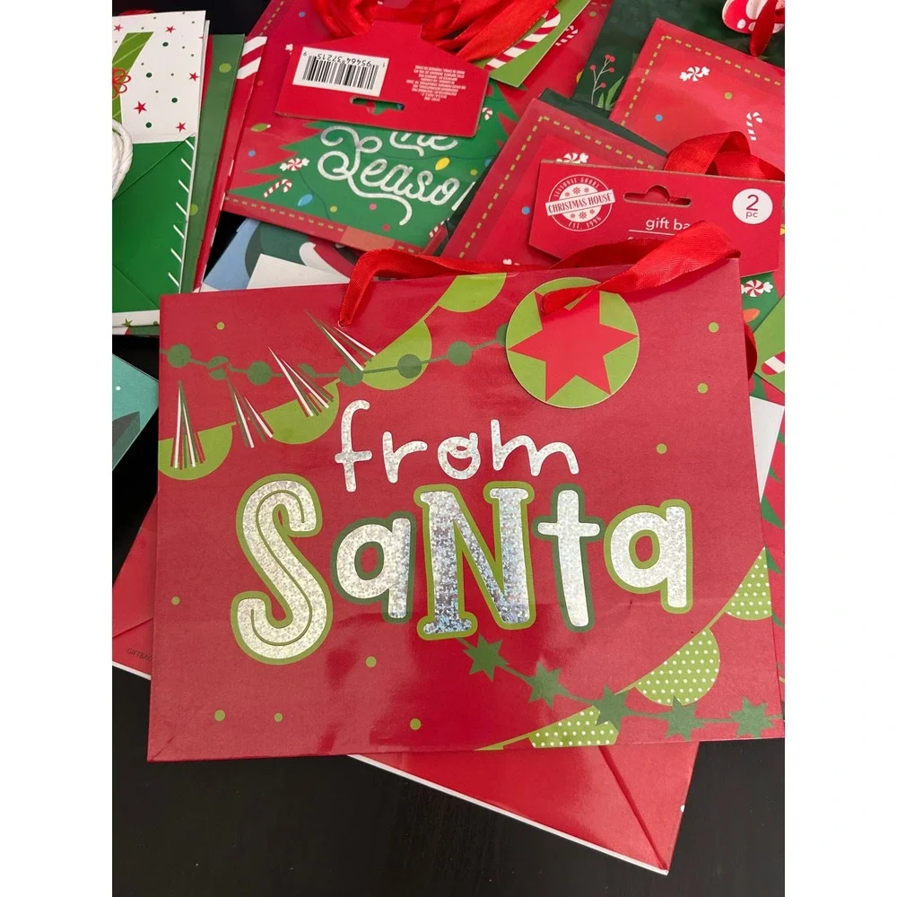 Gift Bags Christmas Red Green Blue White Bulk Lot Holiday Small Medium 30 Count